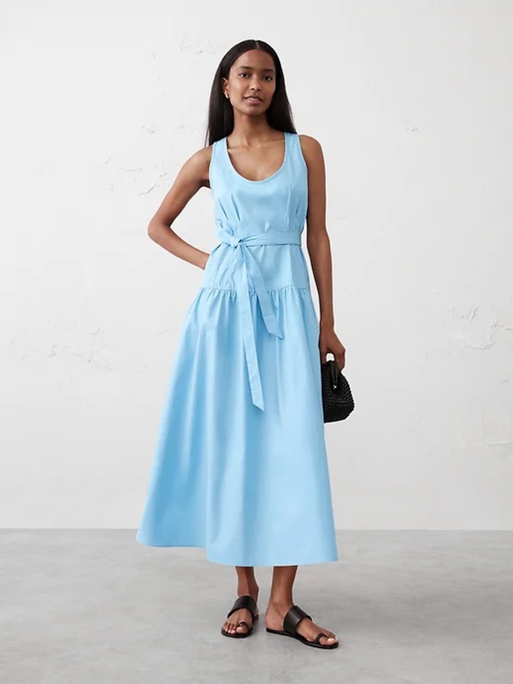 Banana Republic Light Blue POPLIN CORSET WAIST MIDI DRESS